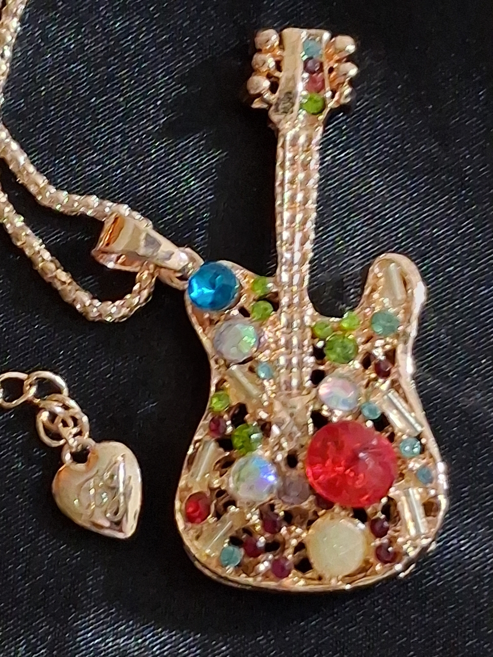 Betsey Johnson Gold-Tone Multicolor Crystal Guitar Pendant Necklace